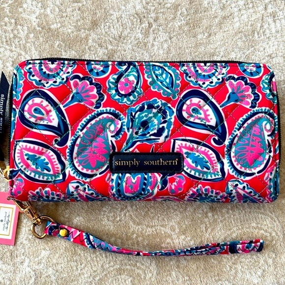 NWT Simply Southern Pink Paisley Quilted Clutch Zip Around Wristlet Phone Wallet - Picture 5 of 15